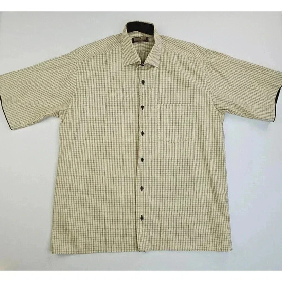 Roberto Cavalli Size XL Mens Classic Beige Brown Check Short Sleeve Pocket Shirt - Picture 1 of 9